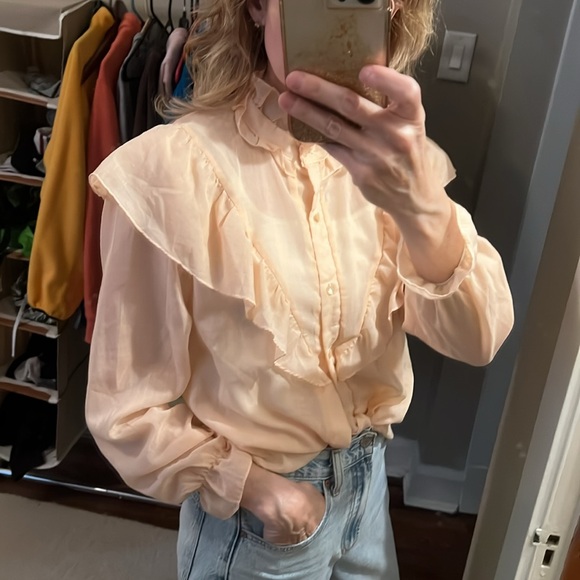 Cheri-Alan Tops - VINTAGE button up BLOUSE delicate gauze ruffles interesting collar
